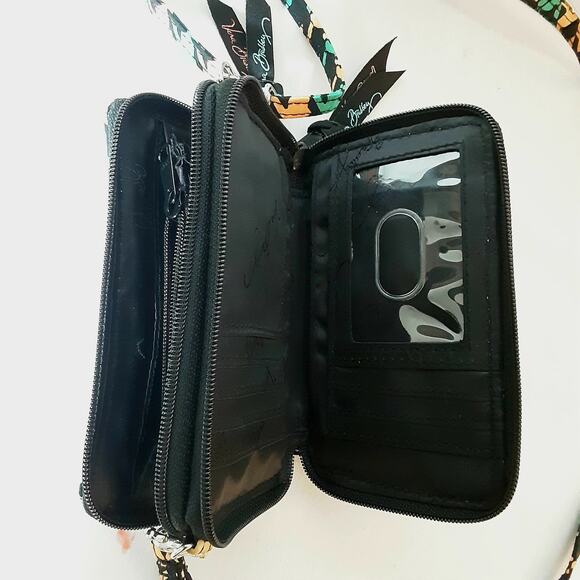 Vera Bradley Mini Crossbody Bag Wallet Black Orange Green Hounsthooth Pattern - Picture 5 of 7